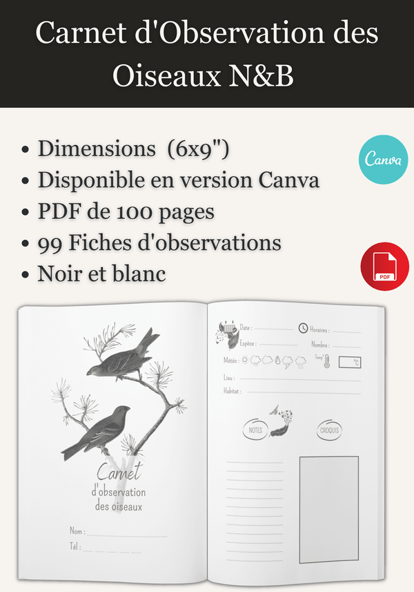Carnet d'observation des Oiseaux 100 pages 6x9 - Kdpfastoche