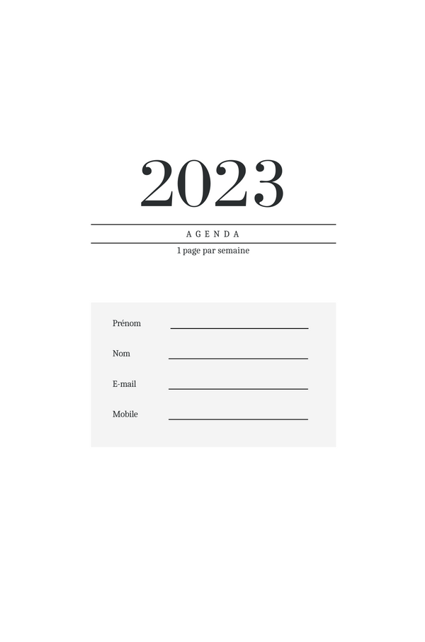 Agenda 2023 | 1 page par semaine | 3 Formats