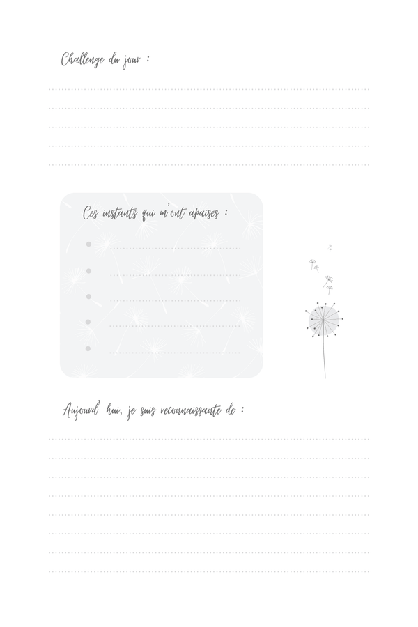 Journal de Gratitude dandelion élégant N&B 100 pages 6x9 - Kdpfastoche