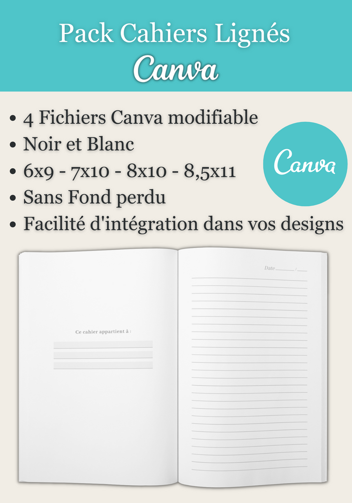 Carnet de Notes modifiables avec Canva, Kdpfastoche – KDP Fastoche 3.0