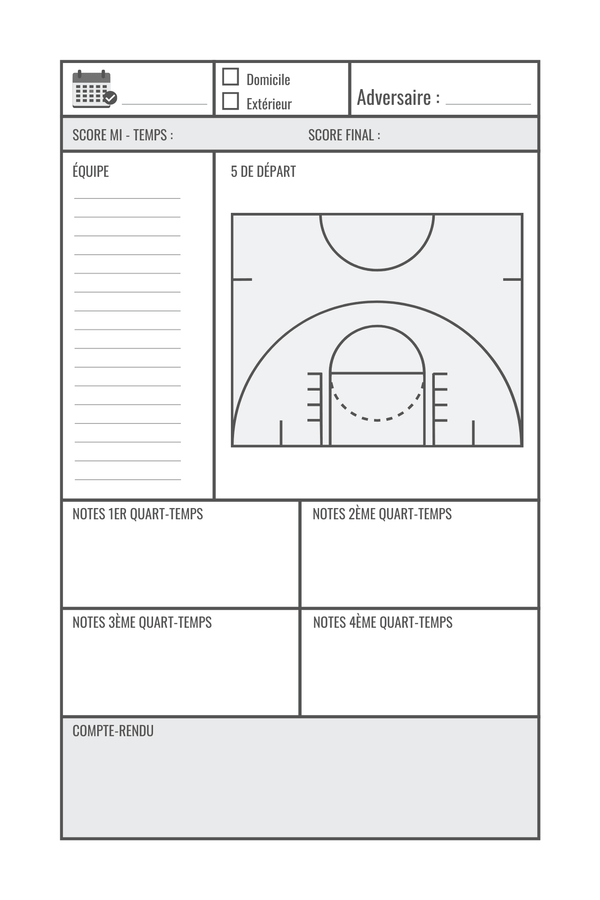 Carnet Entraineur de Basketball 99 pages 6x9 - Kdpfastoche