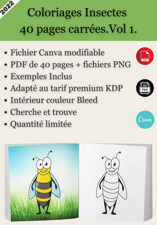 Coloriages insectes pour enfant 40 pages 8.25×8.25  - Kdpfastoche
